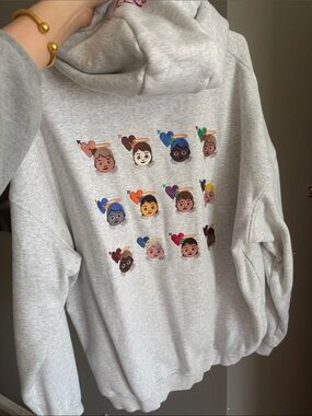 Men/Women Light Gray Hoodie with Colorful Character Embroideries